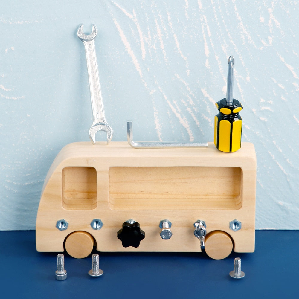 Kids Educational Wooden Busy Bus Toys - Montessori Vision