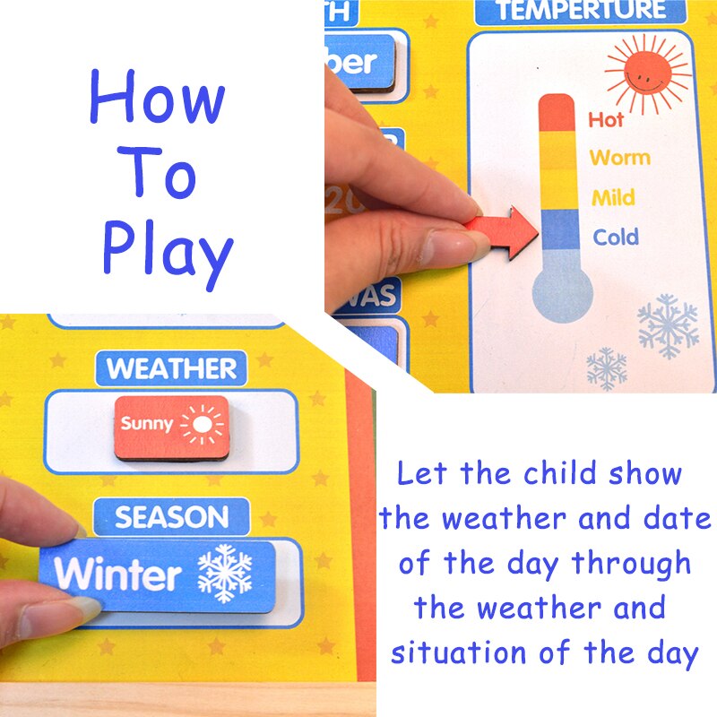 Children's Magnetic Weather Calendar Wooden Board - Montessori Vision