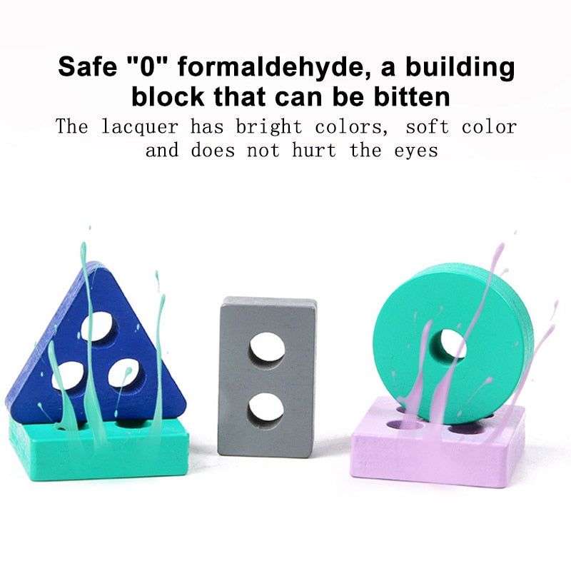 Wooden Building Blocks Kids Puzzle Toys - Montessori Vision