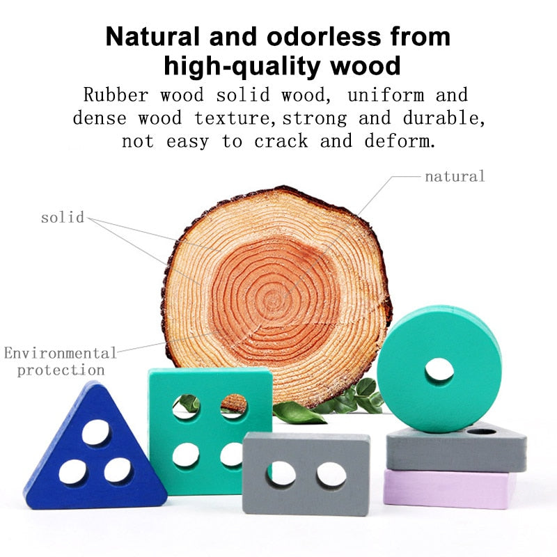 Wooden Building Blocks Kids Puzzle Toys - Montessori Vision