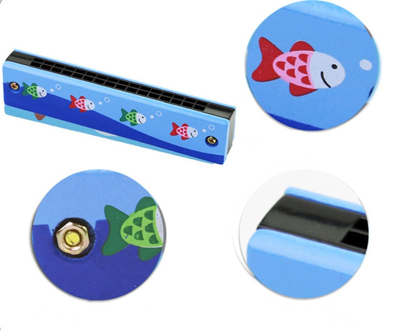 Kids Harmonica Wooden Double Row Blowable Toys - Montessori Vision