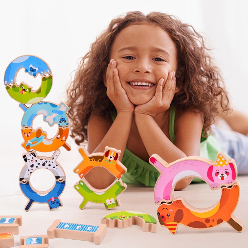 Wooden Kids Animal Balance Building Blocks Toy - Montessori Vision