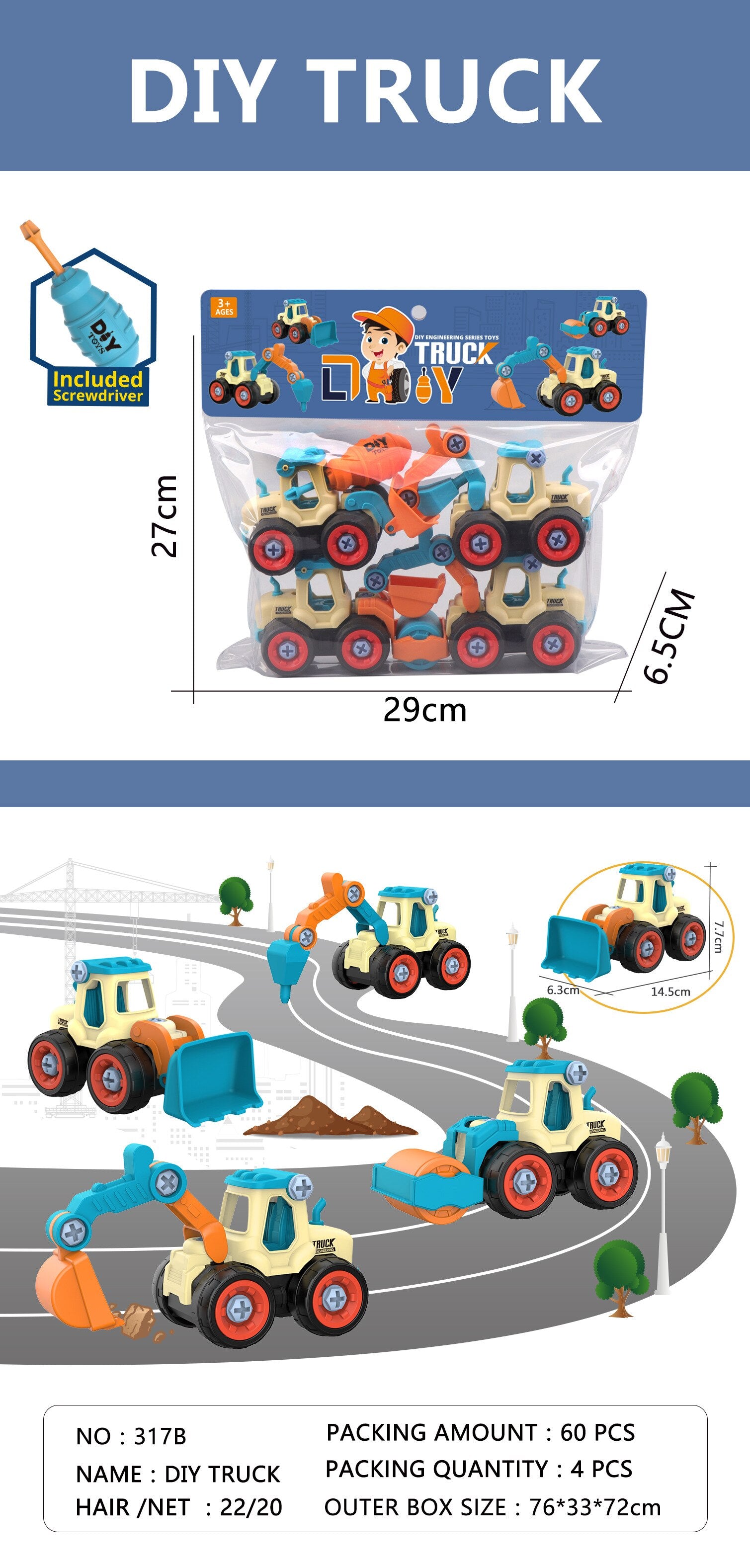 Truck Excavator Bulldozer Screw Tool Car - Montessori Vision