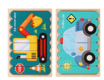 Double-sided Four-color Wooden Puzzle Montessori Toys Children's