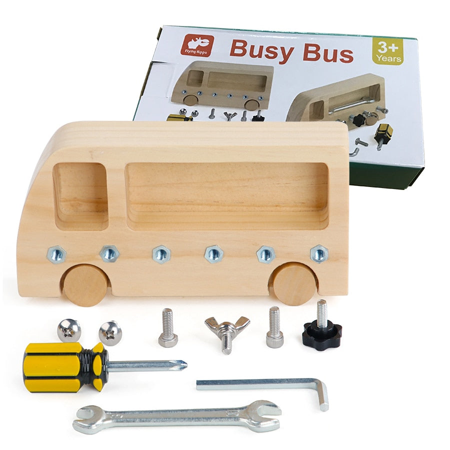 Kids Educational Wooden Busy Bus Toys - Montessori Vision
