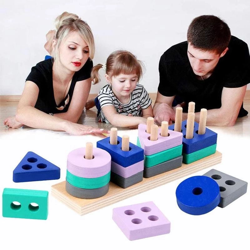 Wooden Building Blocks Kids Puzzle Toys - Montessori Vision